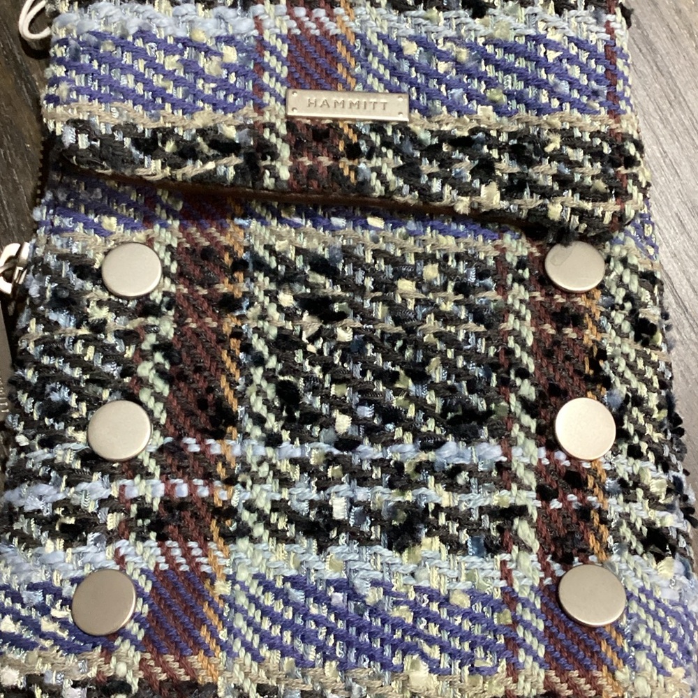 Hammitt Blue and Brown Tweed and Brown Leather VIP Mobile Crossbody Bag - Picture 6 of 12